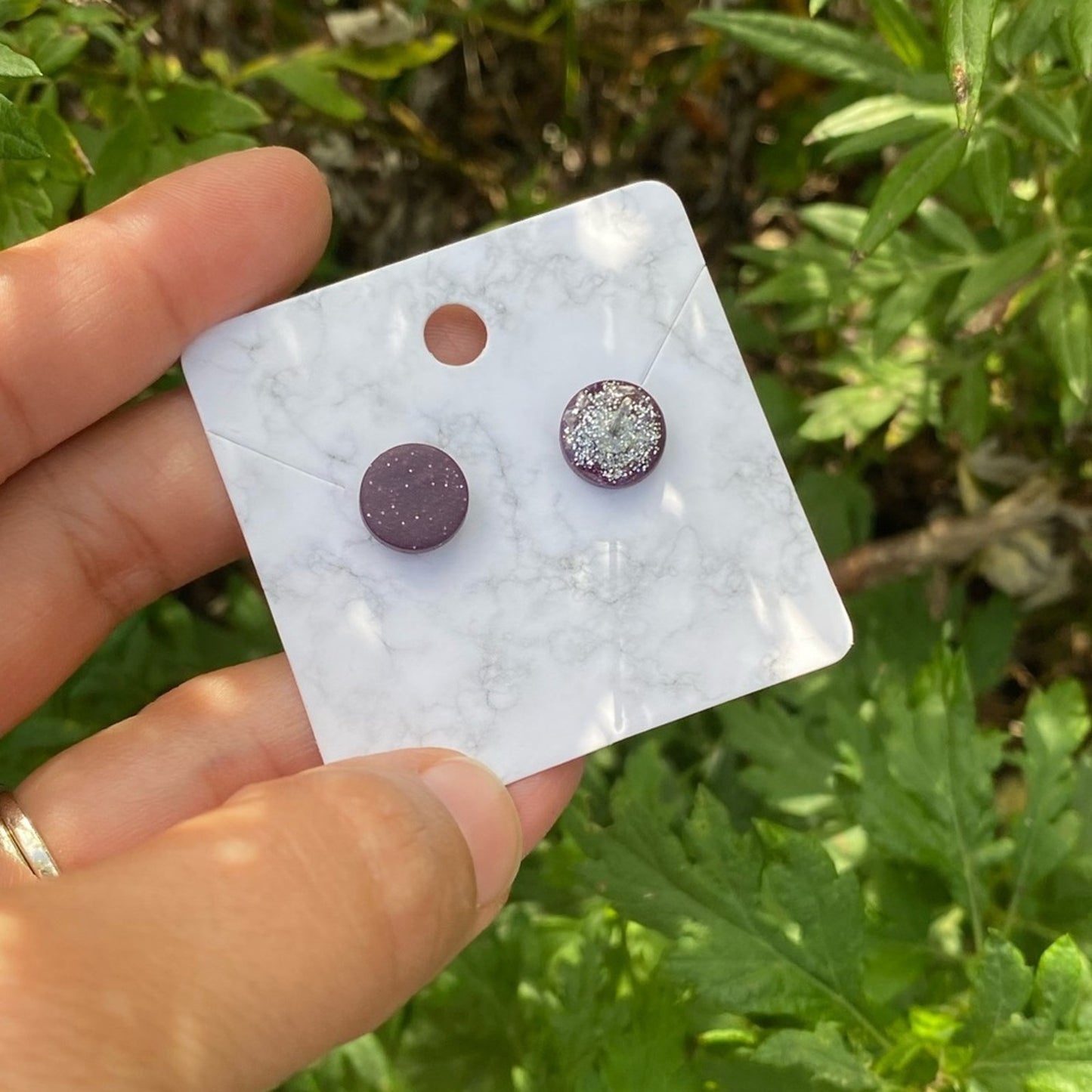 Purple Mini Round Polymer Clay Stud Earrings Handmade