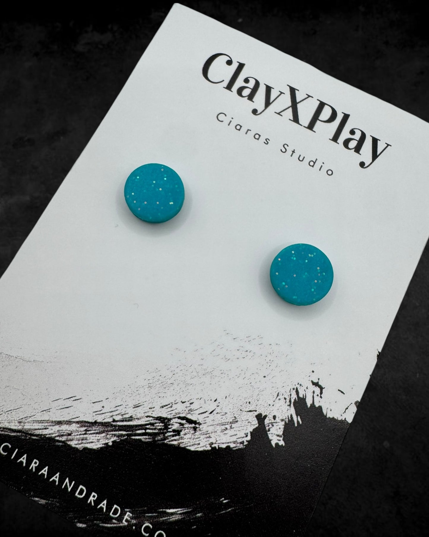 Teal Mini Round Polymer Clay Stud Earrings Handmade