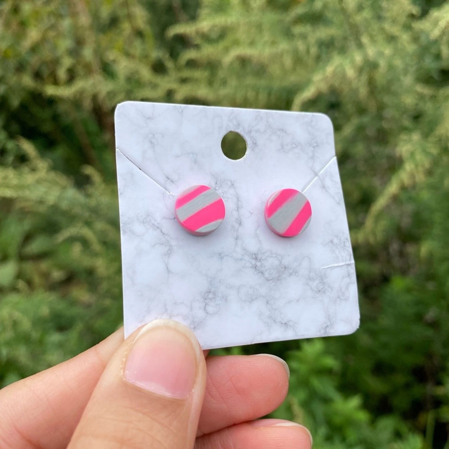 Pink & Gray Mini Round Polymer Clay Stud Earrings Handmade