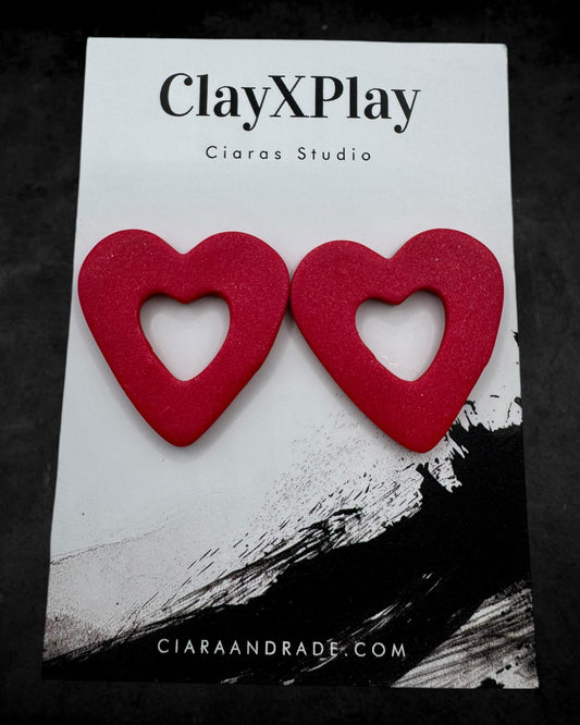 Red Open‎ Heart Polymer Clay Studs