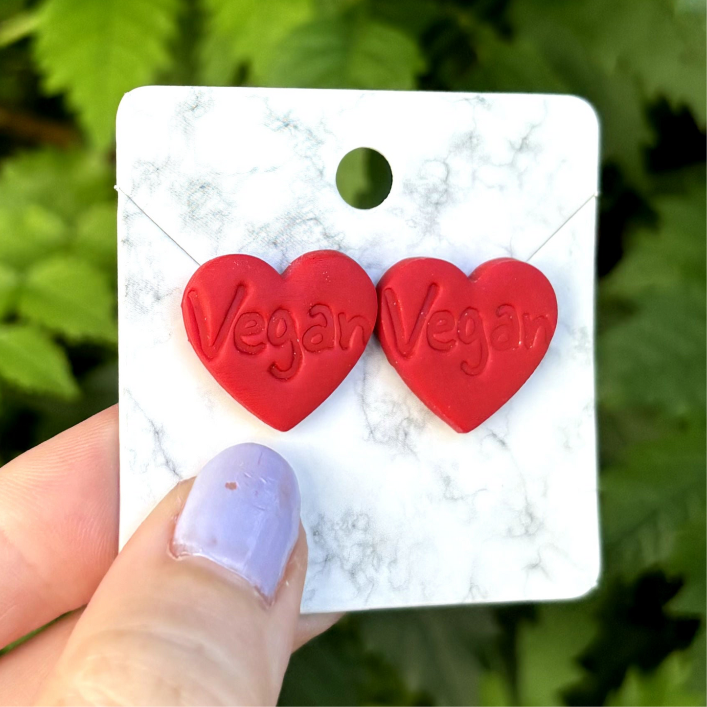 Vegan Red Medium Polymer Clay Heart Stud Earrings Handmade