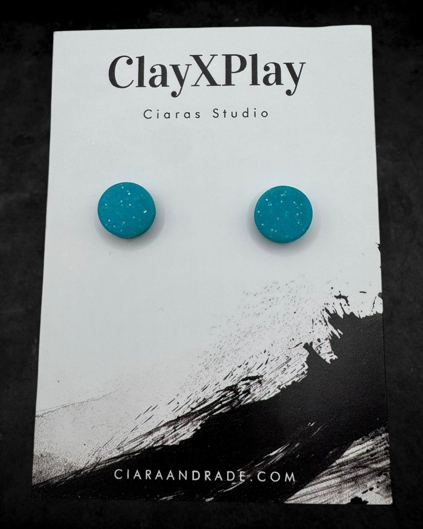 Teal Mini Round Polymer Clay Stud Earrings Handmade