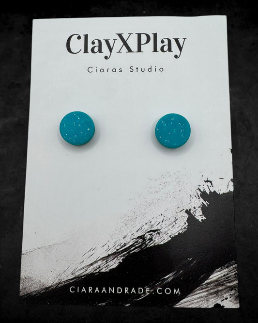 Teal Mini Round Polymer Clay Stud Earrings Handmade