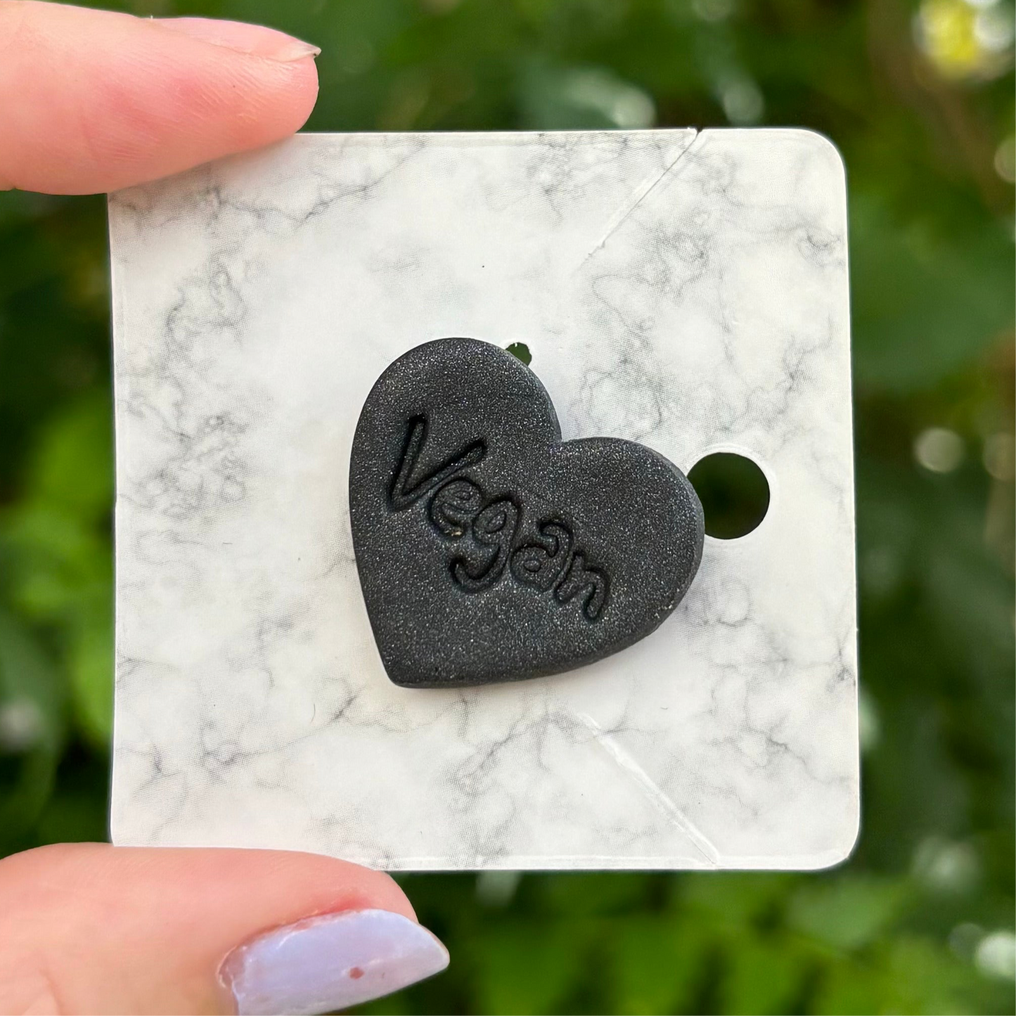 Vegan Black Polymer Clay Pin XL Heart Handmade