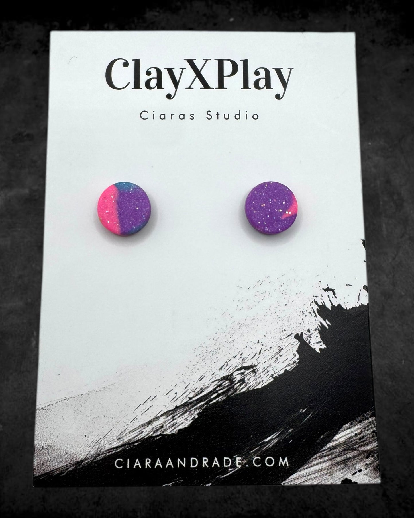 Multi Color‎ Pink Purple Blue Small Round Clay Stud Earrings Handmade