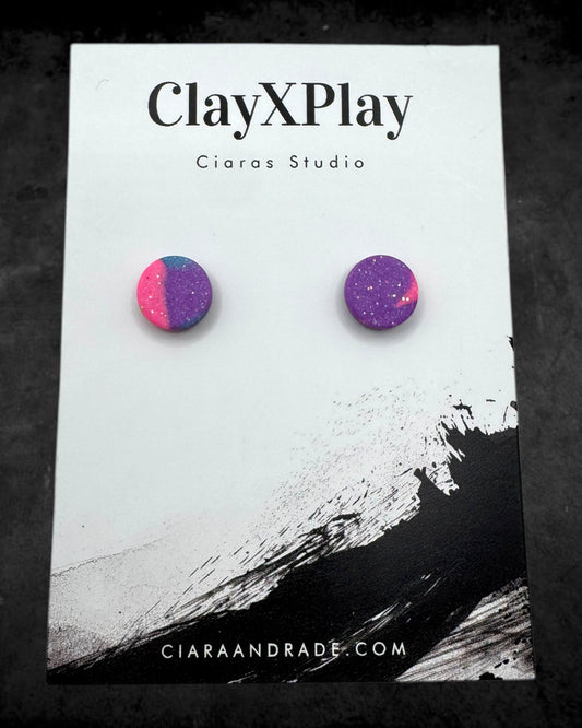 Multi Color‎ Pink Purple Blue Small Round Clay Stud Earrings Handmade