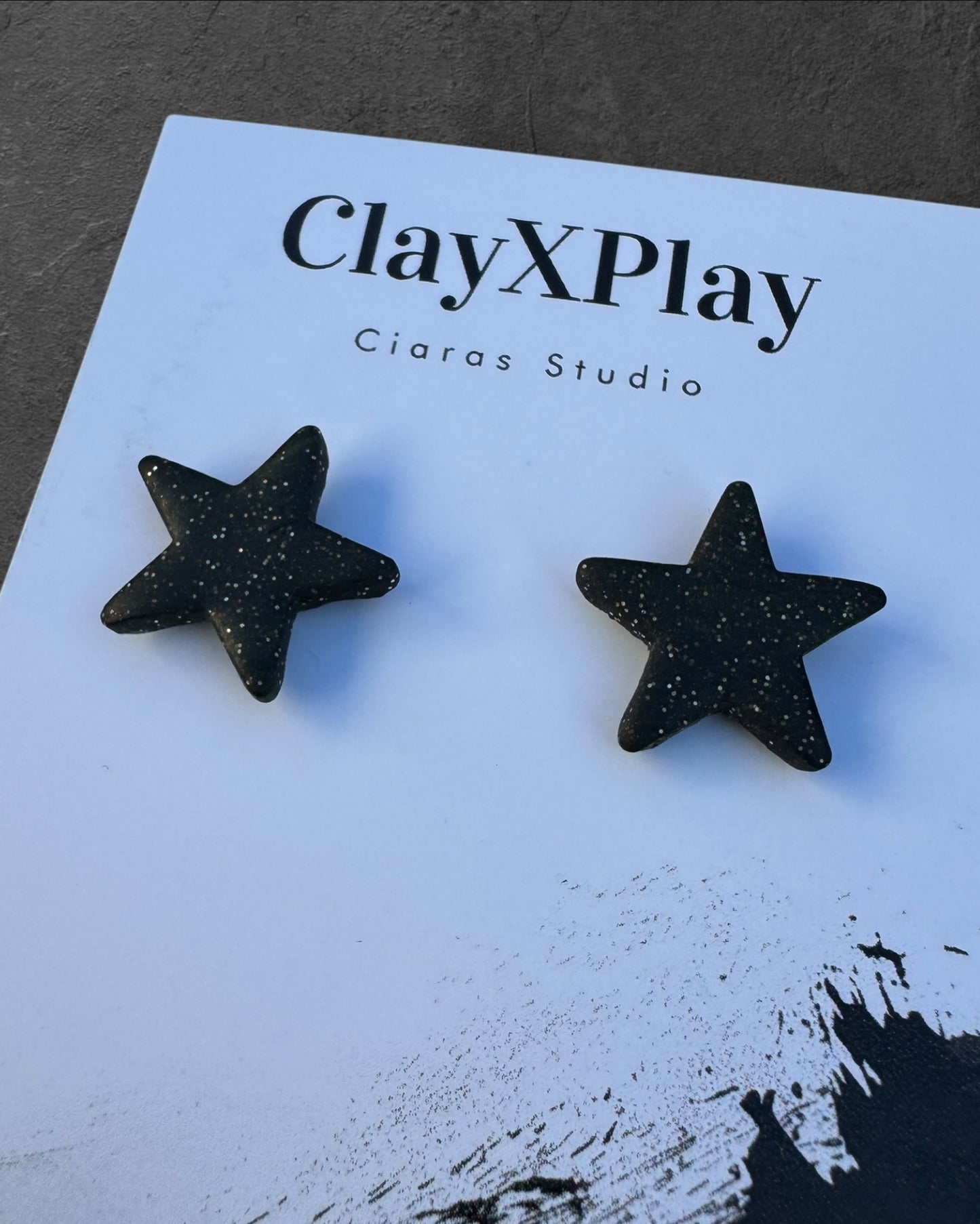 Black Glitter Small Star Polymer Clay Stud Earrings Handmade