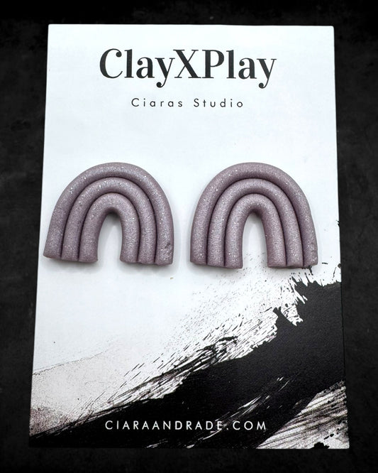 Purple Rainbow Polymer Clay Large Stud Earrings Handmade