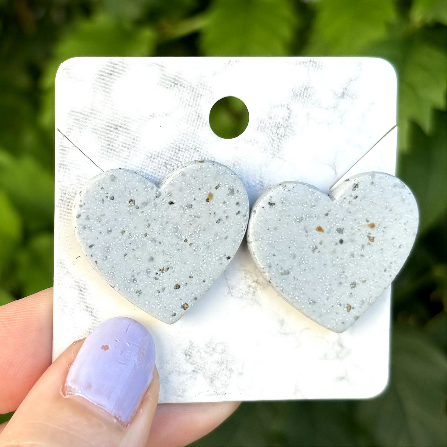 Stone Gray Polymer Clay XL Heart Stud Earrings  Handmade