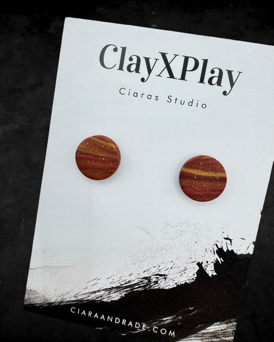 Red & Yellow Small Round Polymer Clay Stud Earrings Handmade