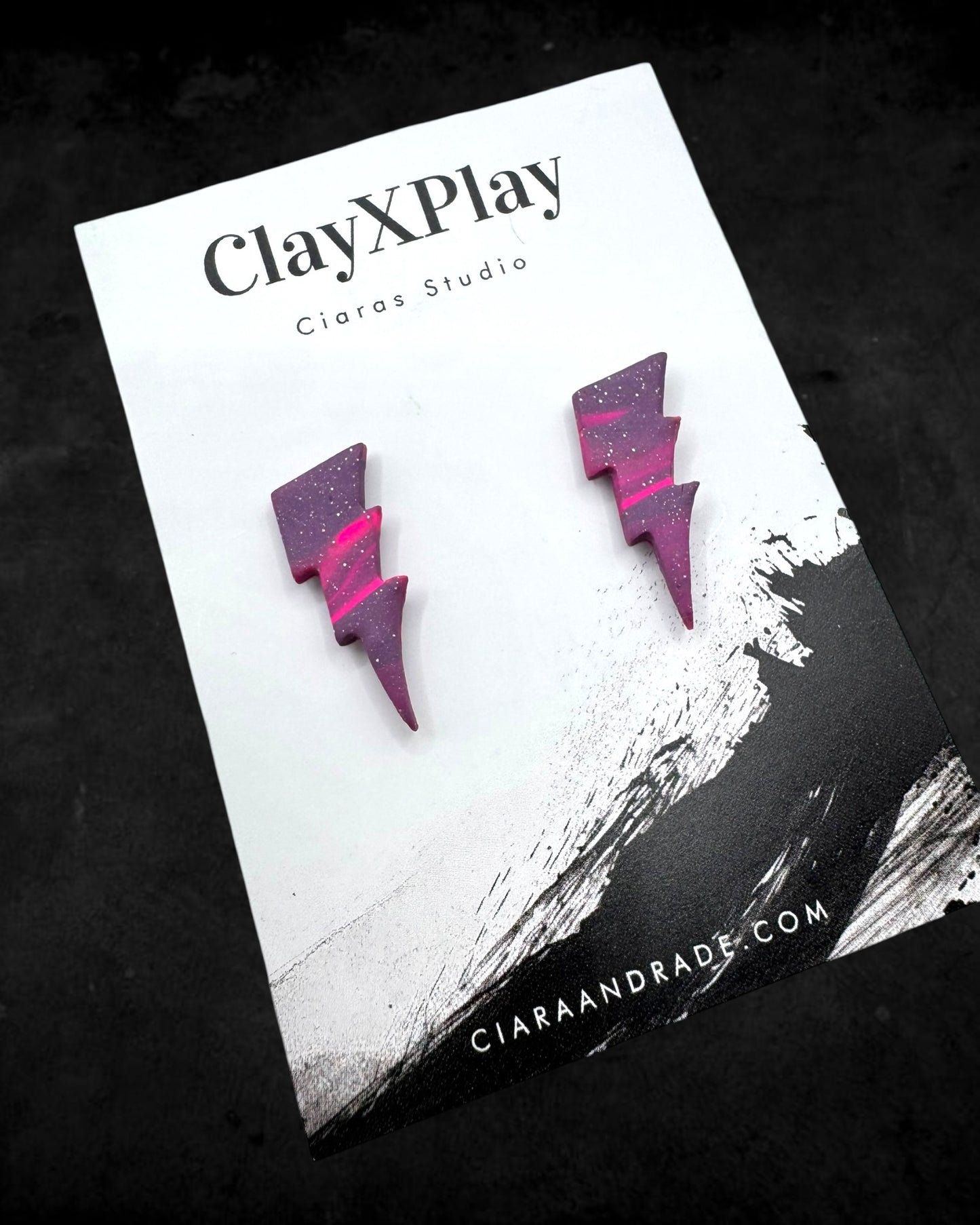 Lightning Bolt Pink & Purple Small Polymer Clay Stud Earrings Handmade