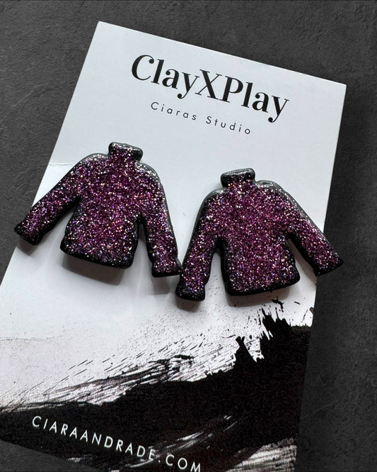 Sweater Weather Pink Glitter Polymer Clay Stud Earrings Handmade