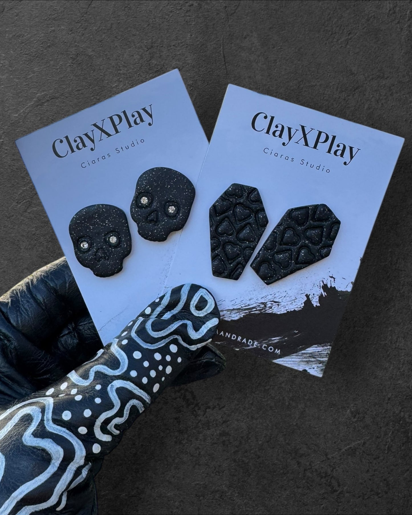 Diamond Eye Skull Black XL Polymer Clay Stud Earrings  Handmade