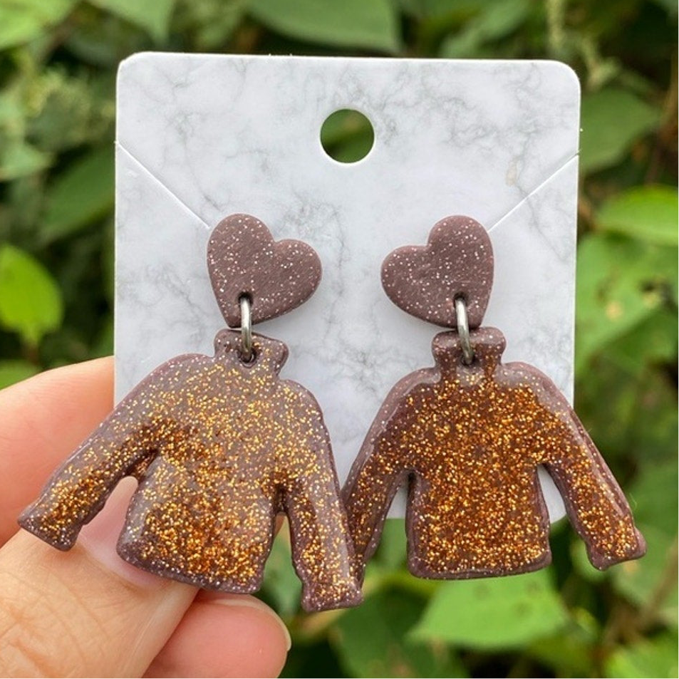 Sweater Weather Brown & Copper Dangle Polymer Clay Earrings Handmade