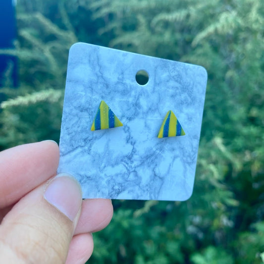Mini Triangle Yellow & Blue Polymer Clay Stud Earrings Handmade
