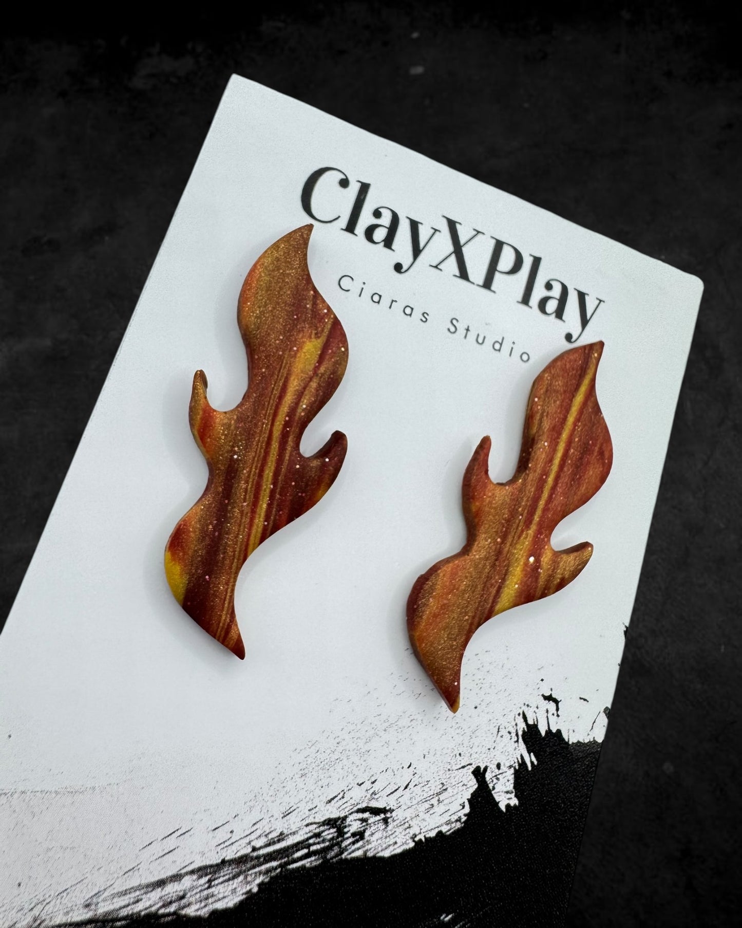 Red & Yellow Flame Handmade Polymer Clay Studs
