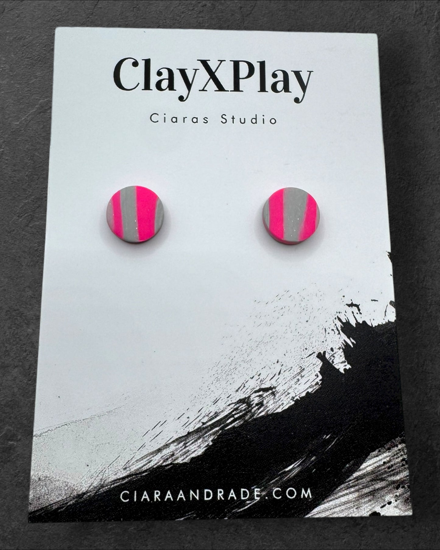 Pink & Gray Mini Round Polymer Clay Stud Earrings Handmade