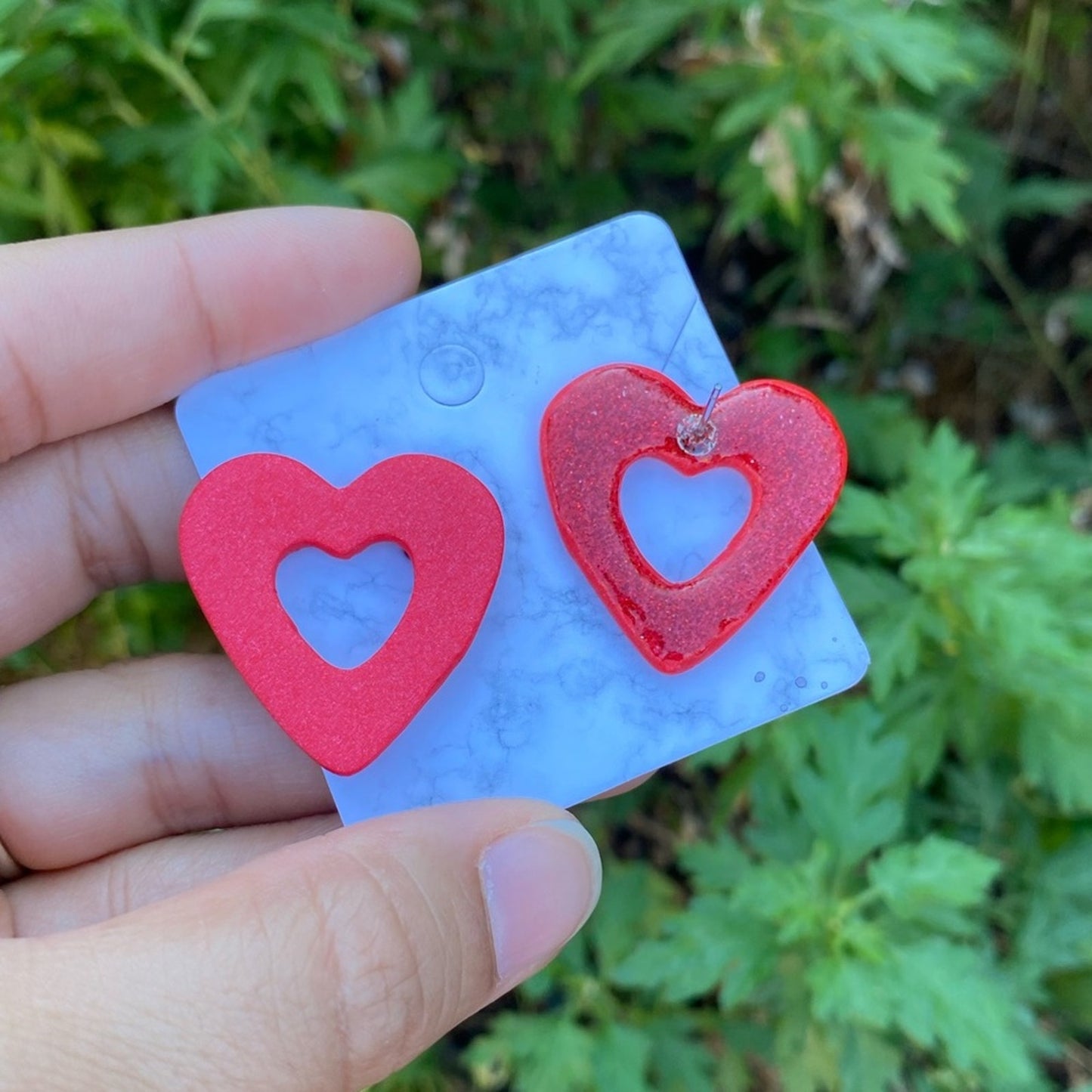 Red Open‎ Heart Polymer Clay Studs