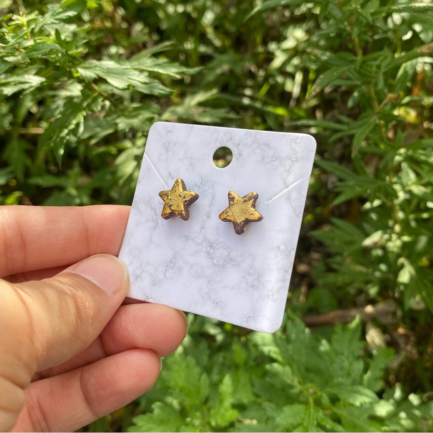 Gold Leaf Mini Star Polymer Clay Stud Earrings Handmade