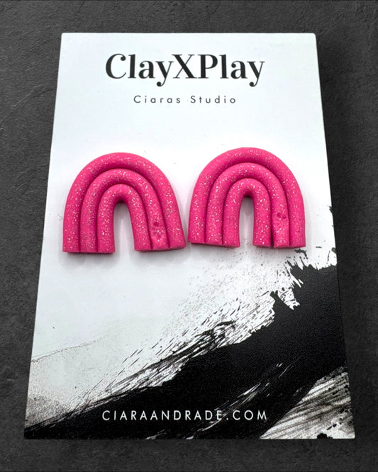 Pink Rainbow Handmade Polymer Clay Stud Earrings