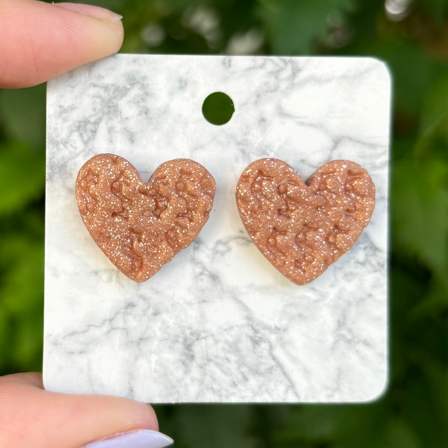 Money Magic Rose Gold Medium Polymer Clay Heart Stud Earrings