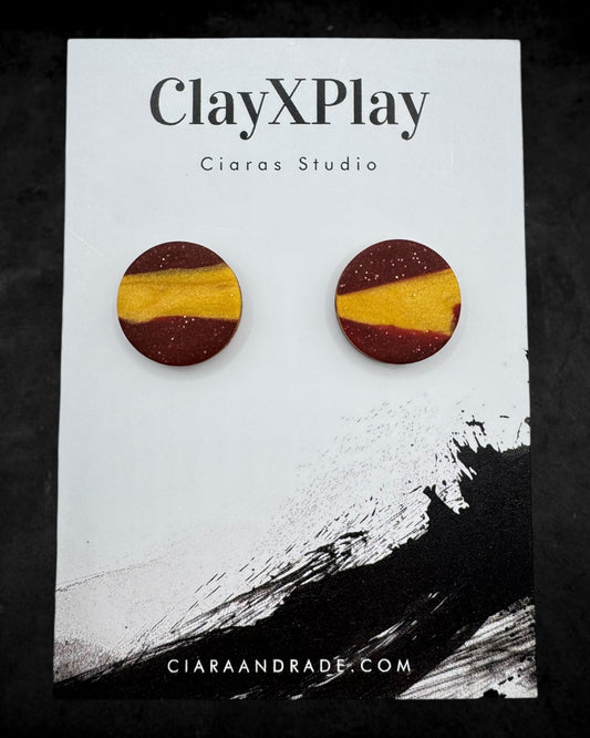 Red & Yellow Large Round Polymer Clay Stud Earrings Handmade