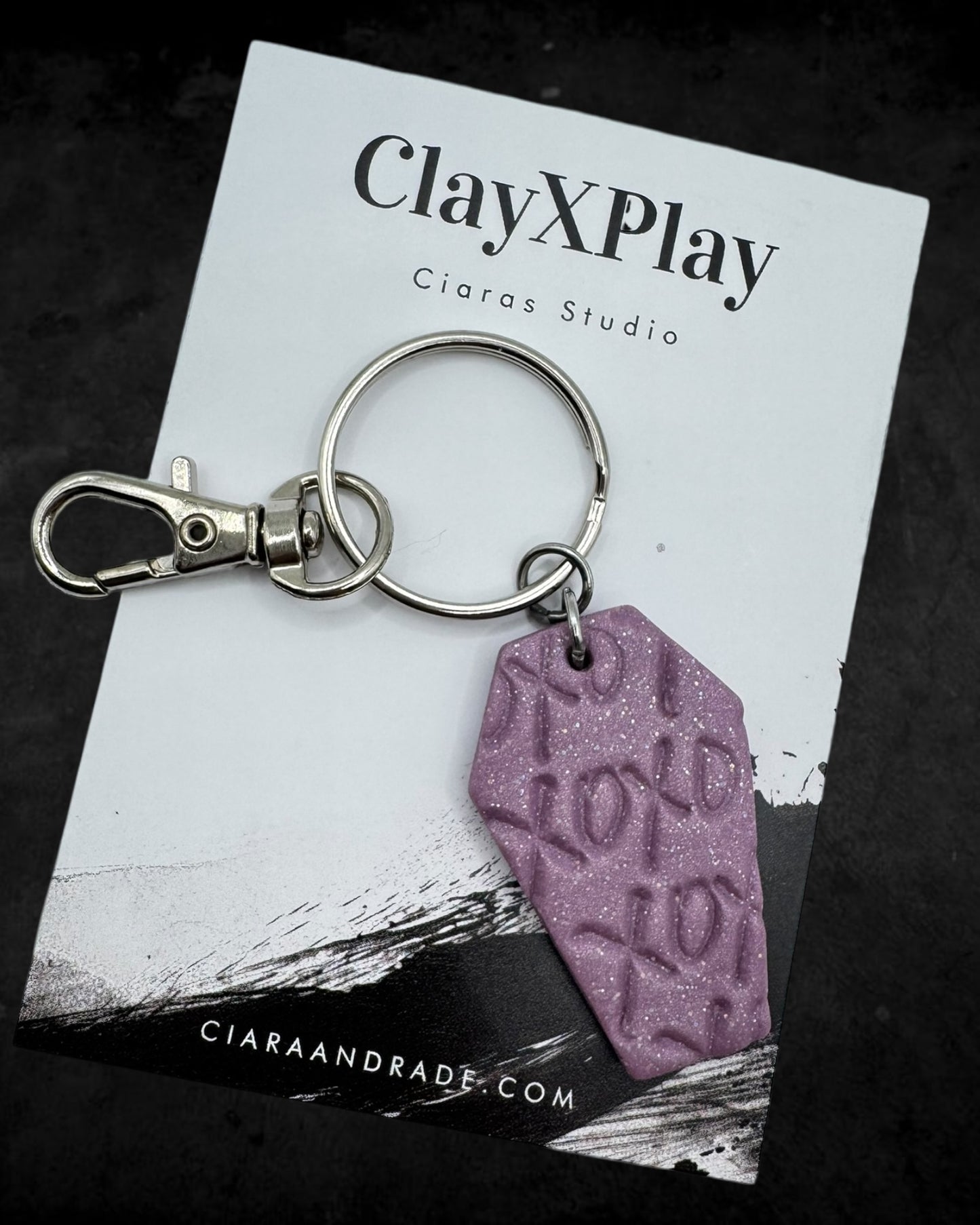 Till Death Do Is Part XOXO Purple Polymer Clay Keychain Handmade