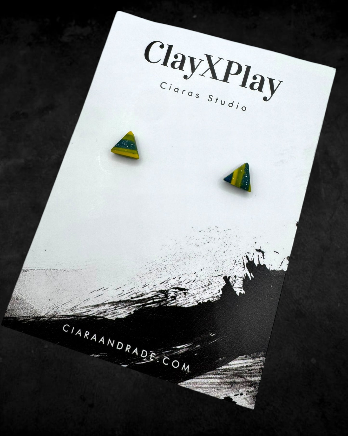 Tiny Triangle Yellow & Blue Polymer Clay Stud Earrings Handmade