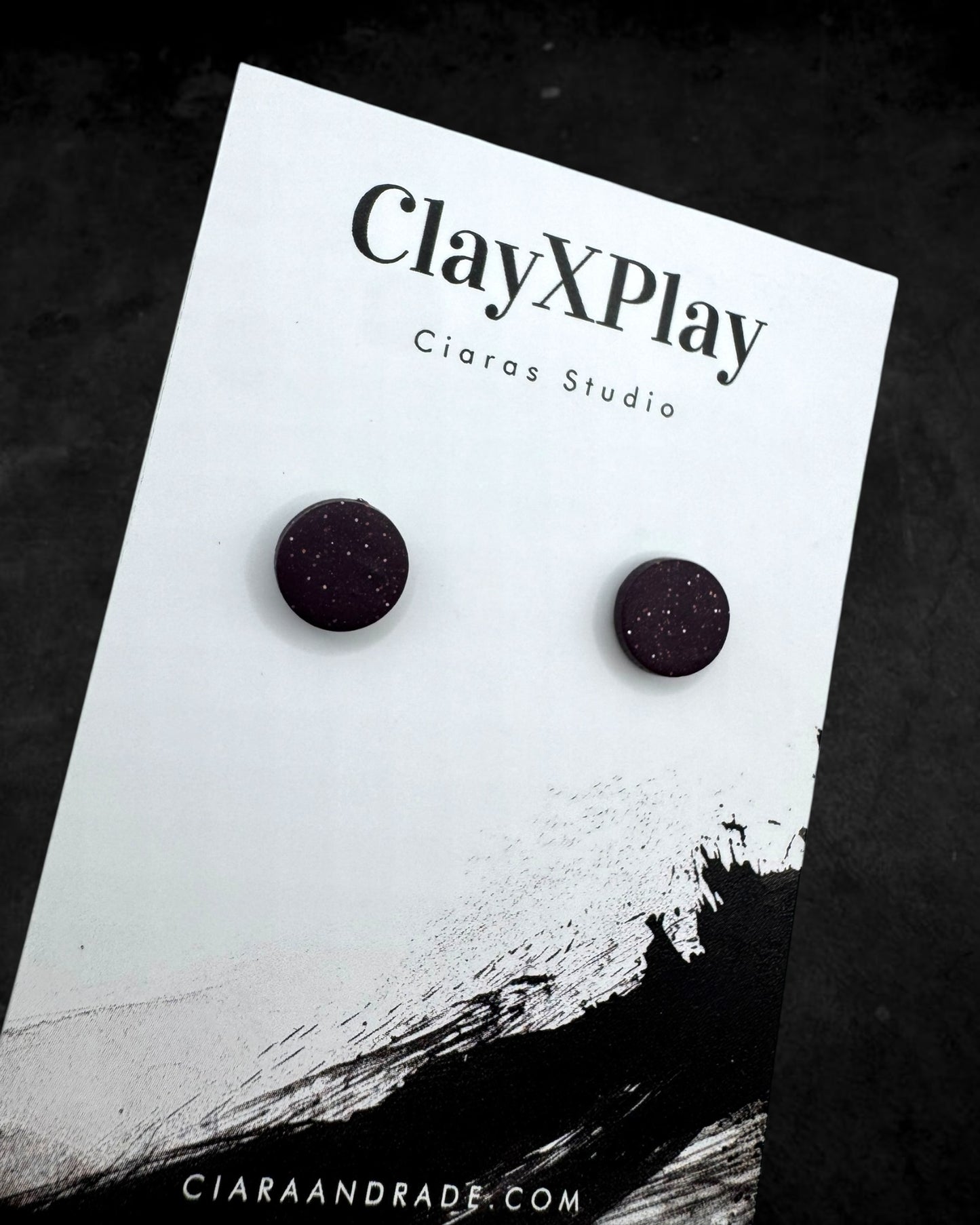 Dark Purple Mini Round Polymer Clay Stud Earrings Handmade