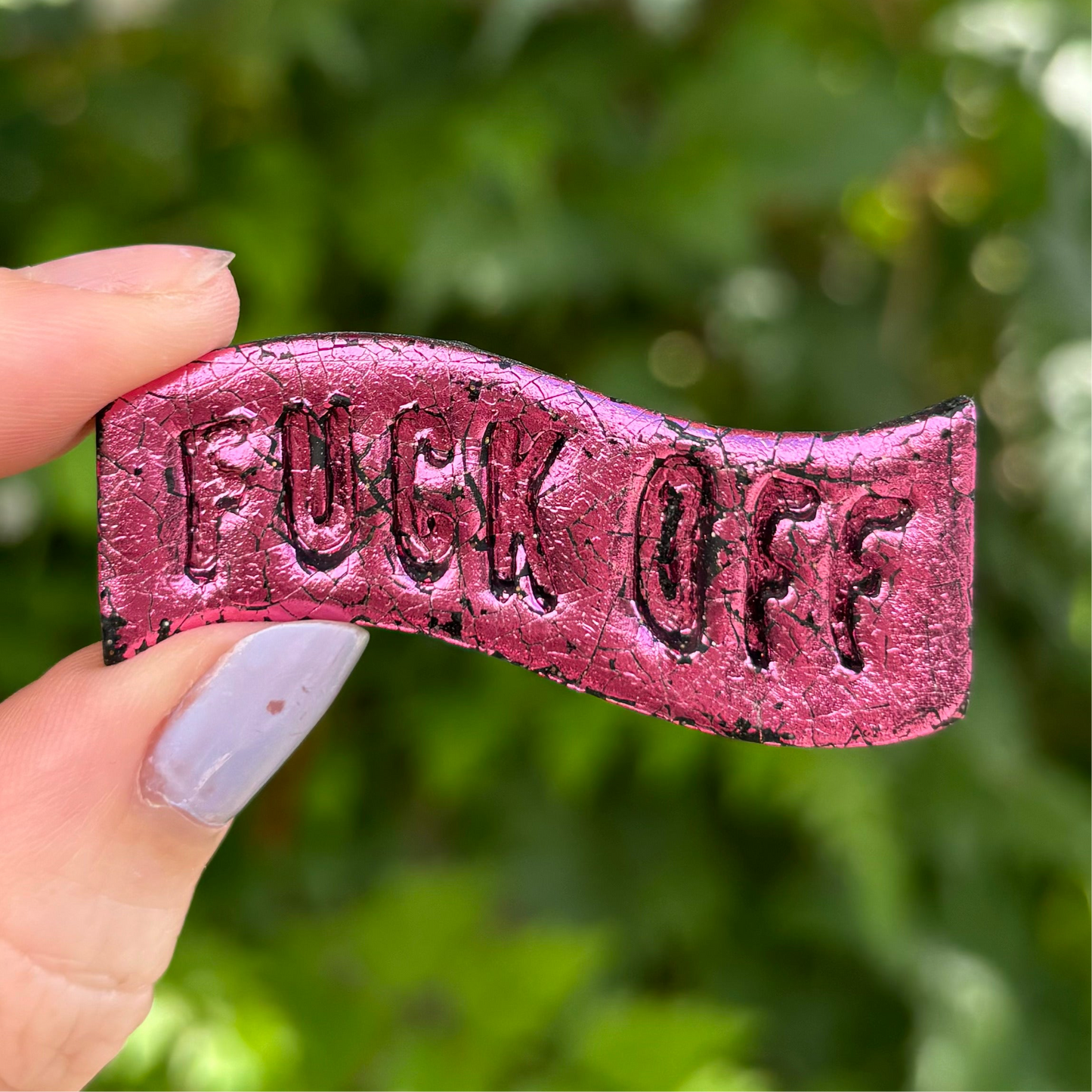 Fuck Off Pink Foil Polymer Clay Curved Hair Clip Handmade Hair Accessory