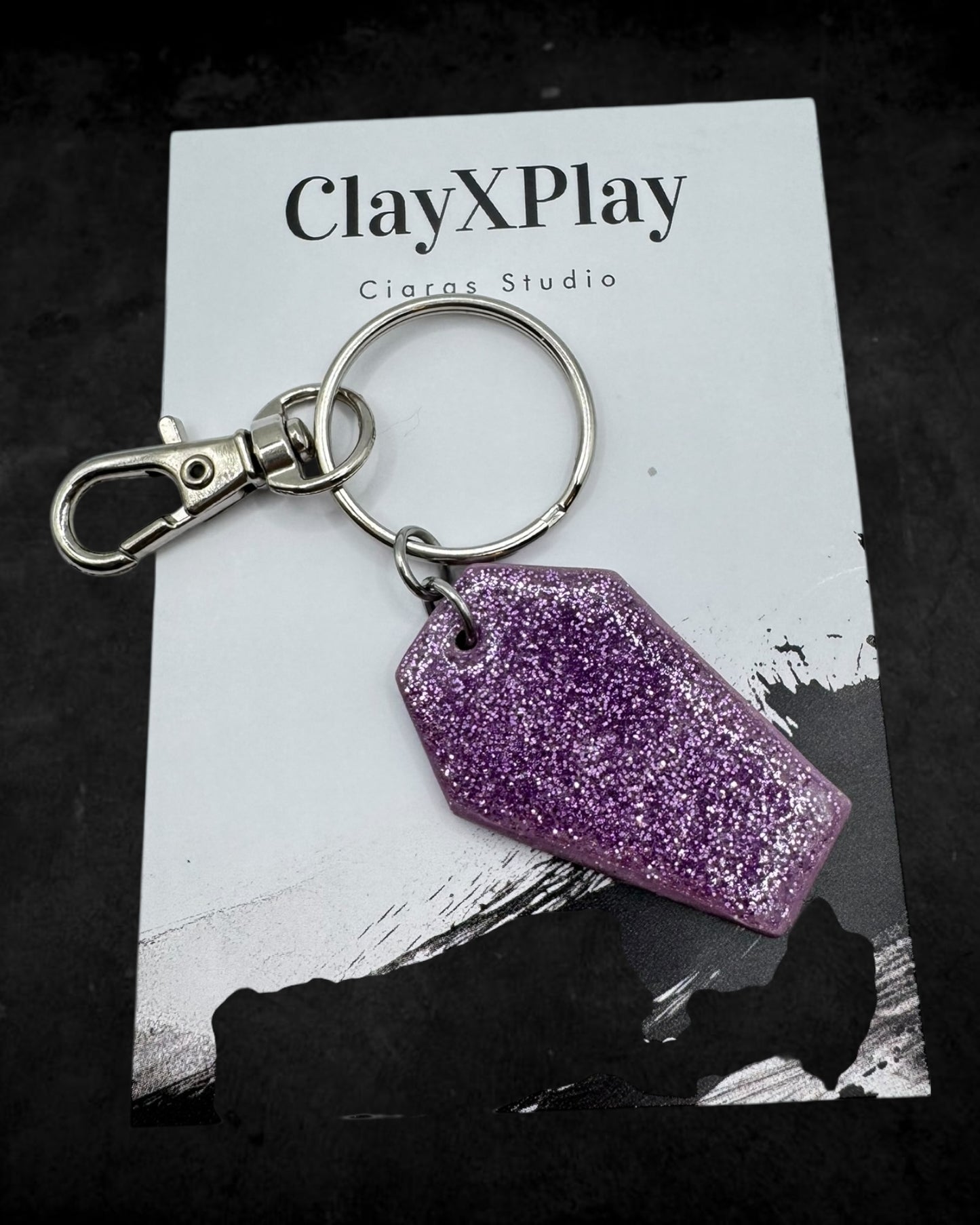 Till Death Do Is Part XOXO Purple Polymer Clay Keychain Handmade