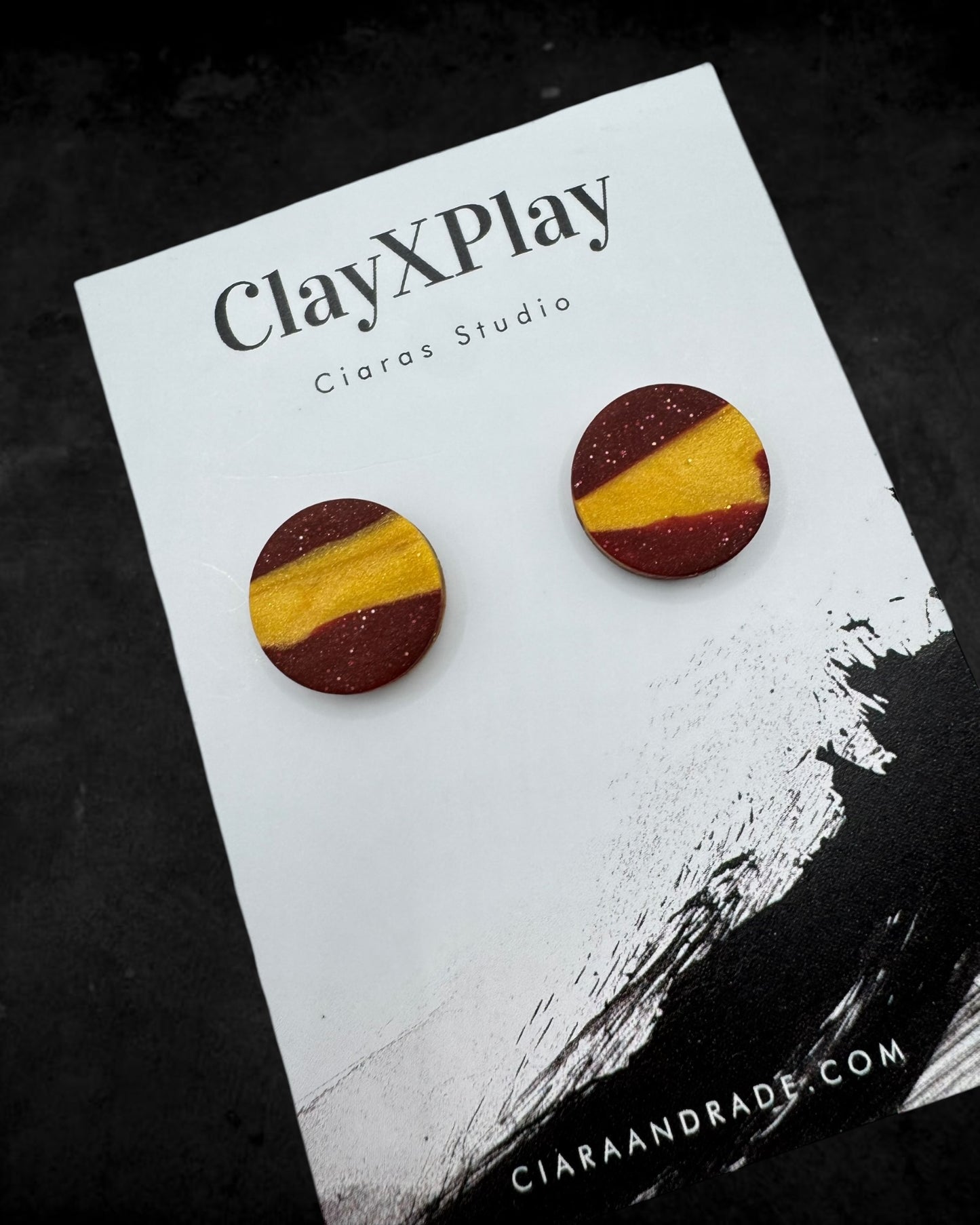 Red & Yellow Large Round Polymer Clay Stud Earrings Handmade