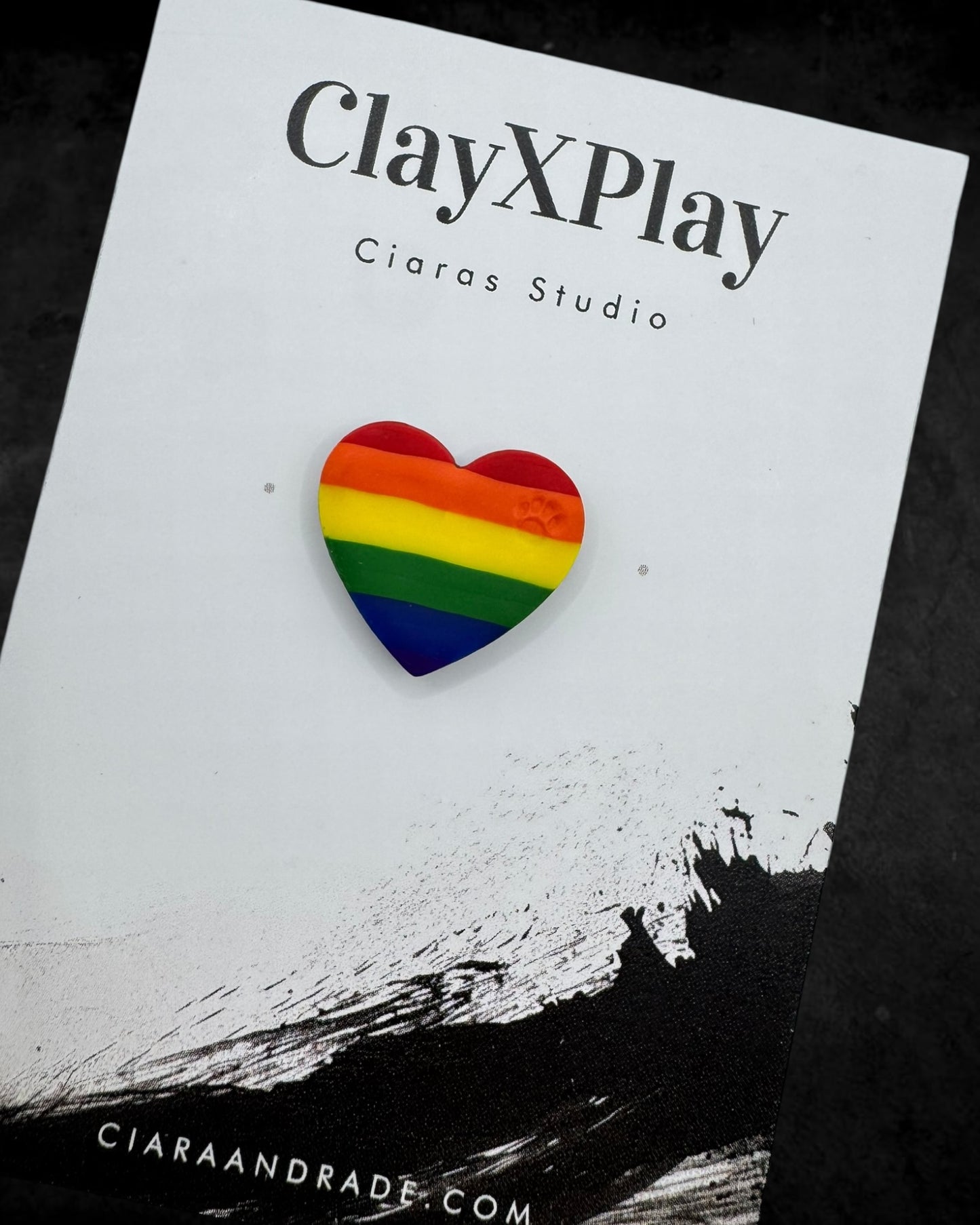 Rainbow Polymer Clay Heart Pin Handmade