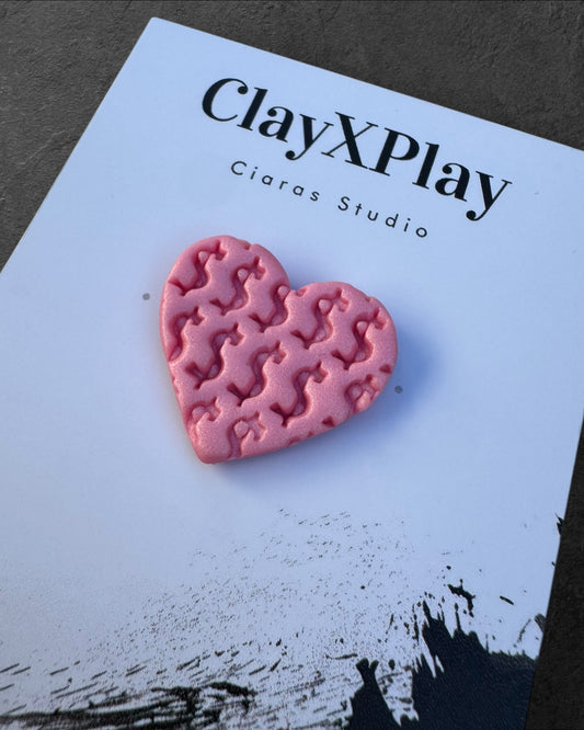 Money Magic Pink Polymer Clay Heart Pin Large Handmade