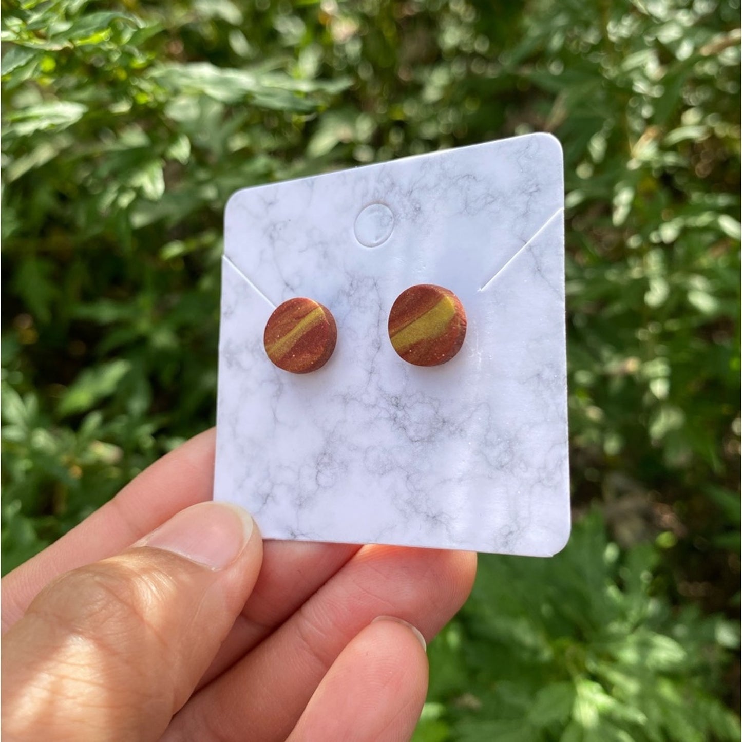 Red & Yellow Mini Round Polymer Clay Stud Earrings Handmade