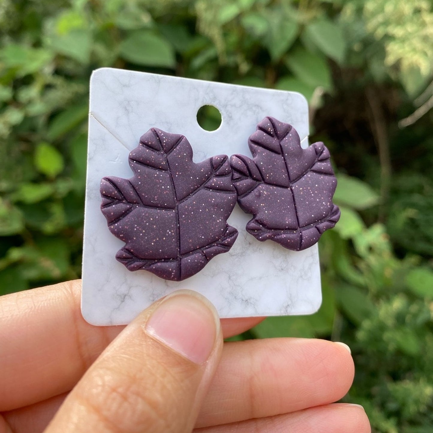 Purple Polymer Clay Leaf Stud Earrings – XL Handmade