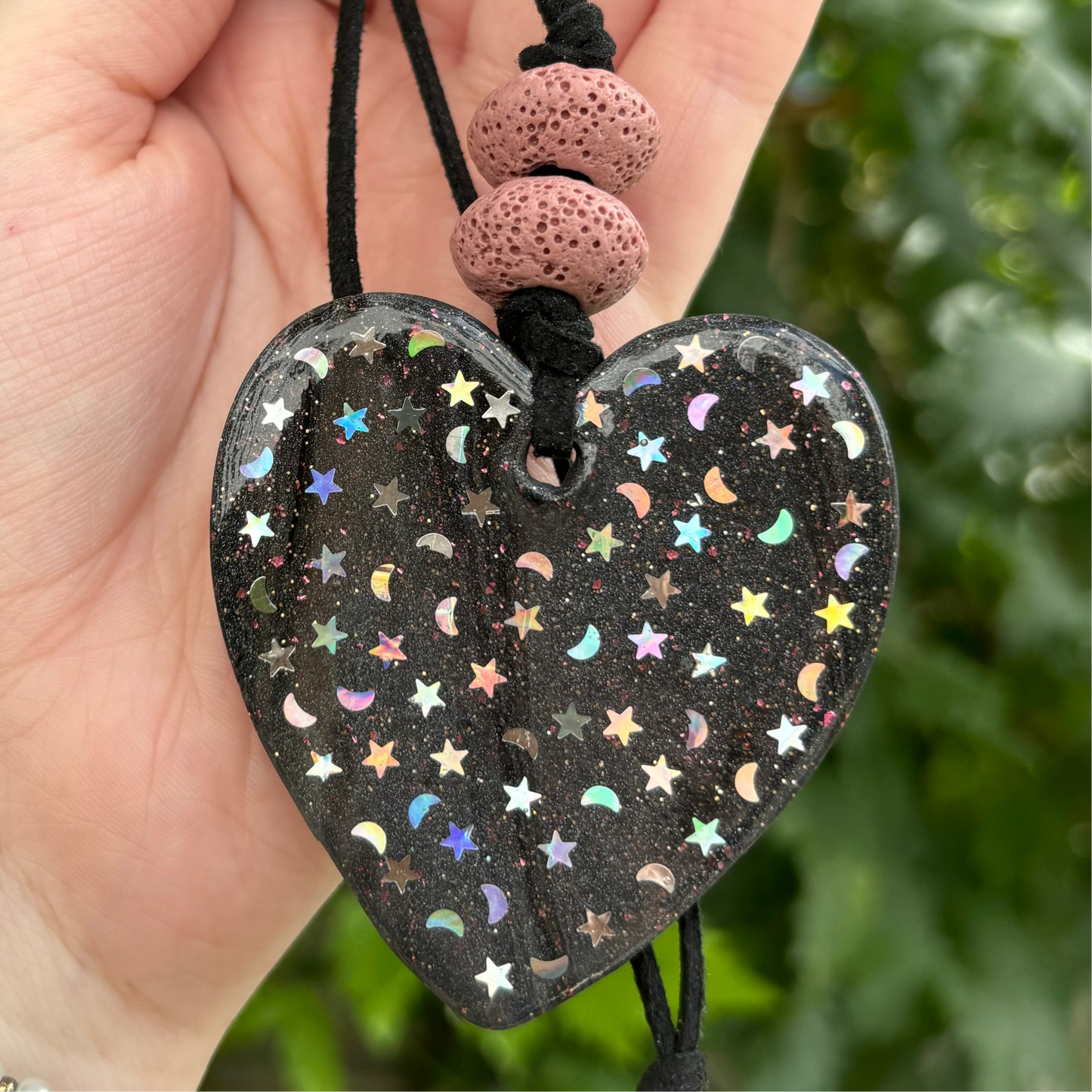 Heart Star & Moon Black Marbled Clay Car Essential Oil Diffuser – Home Ornament & Hanging Decoration