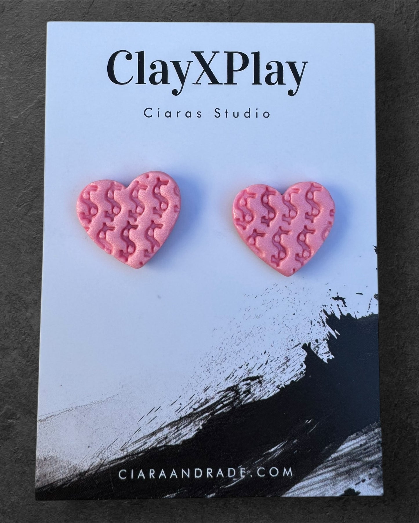 Money Magic Pink Medium Polymer Clay Heart Stud Earrings Handmade