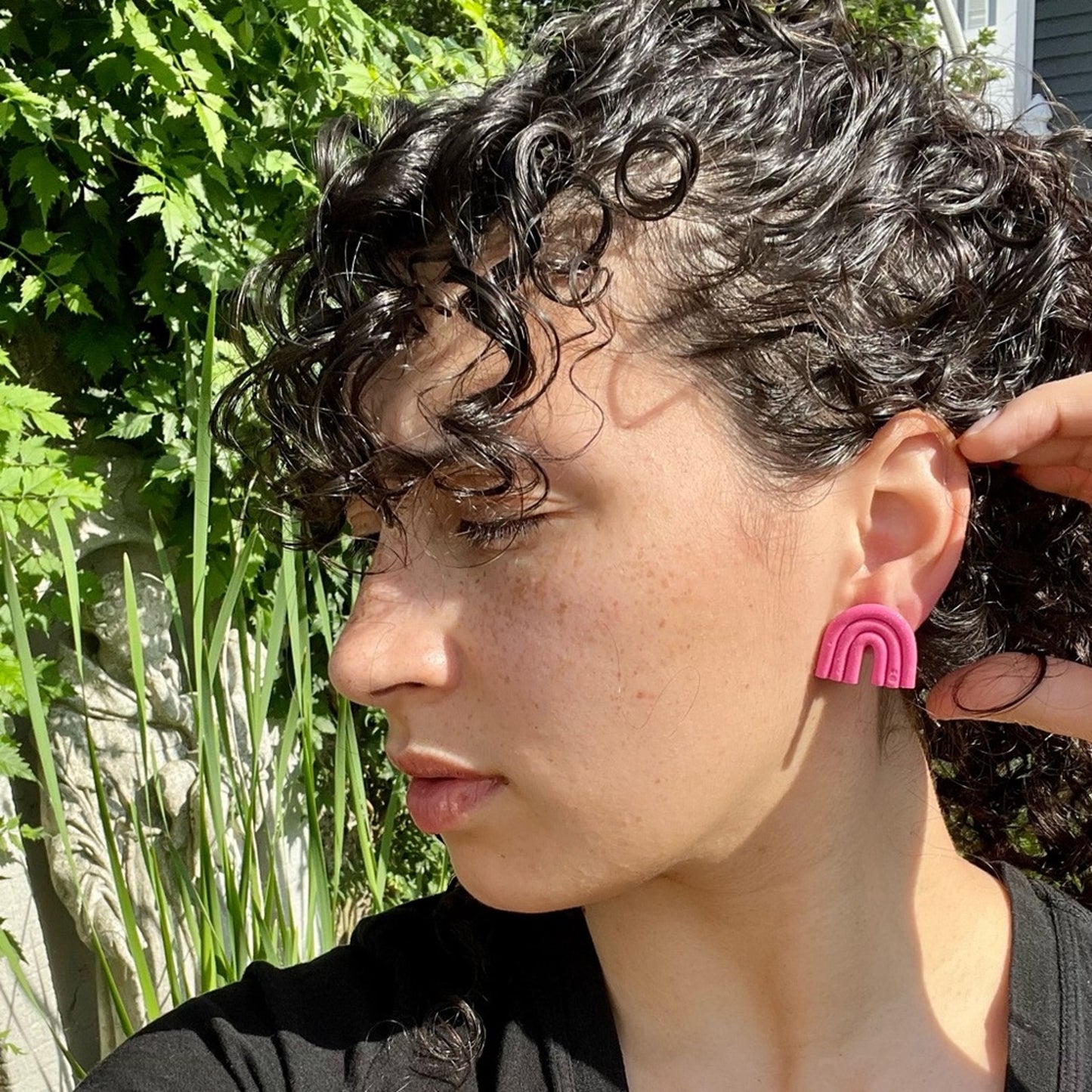 Pink Rainbow Handmade Polymer Clay Stud Earrings