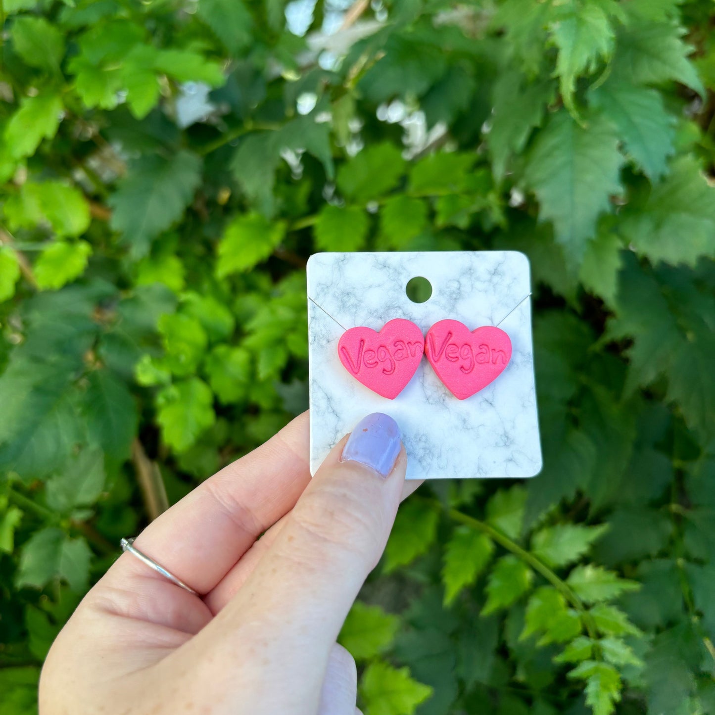 Vegan Pink Heart Stud Earrings