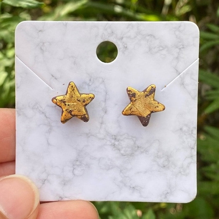 Gold Leaf Mini Star Polymer Clay Stud Earrings Handmade