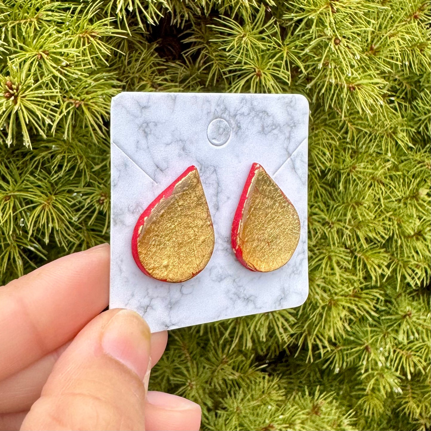 Support LLS Gold Leaf Red Drop Earrings