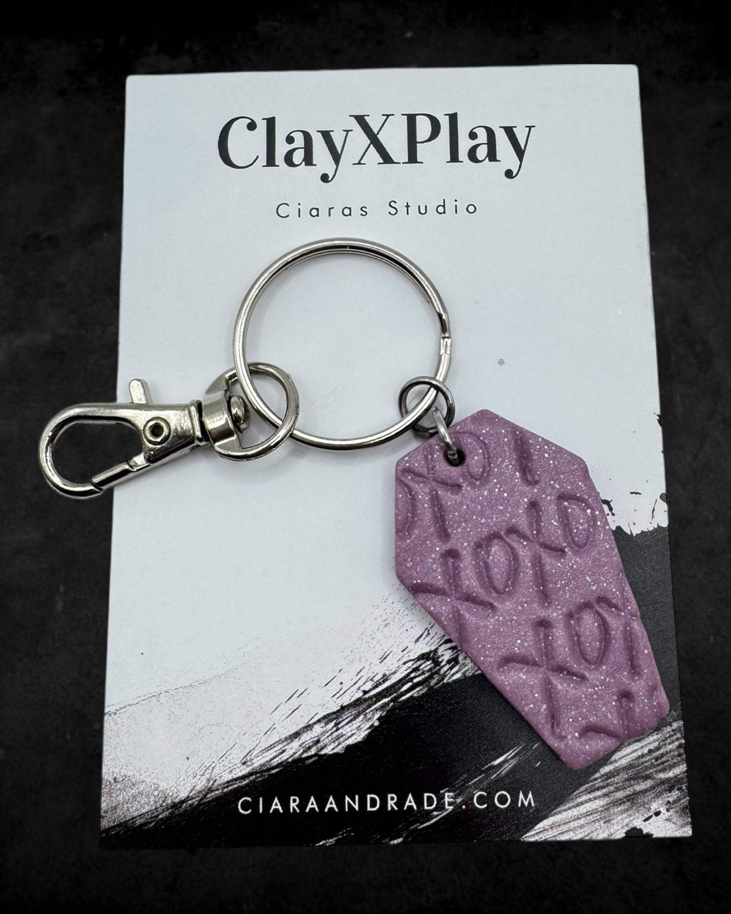 Till Death Do Is Part XOXO Purple Polymer Clay Keychain Handmade