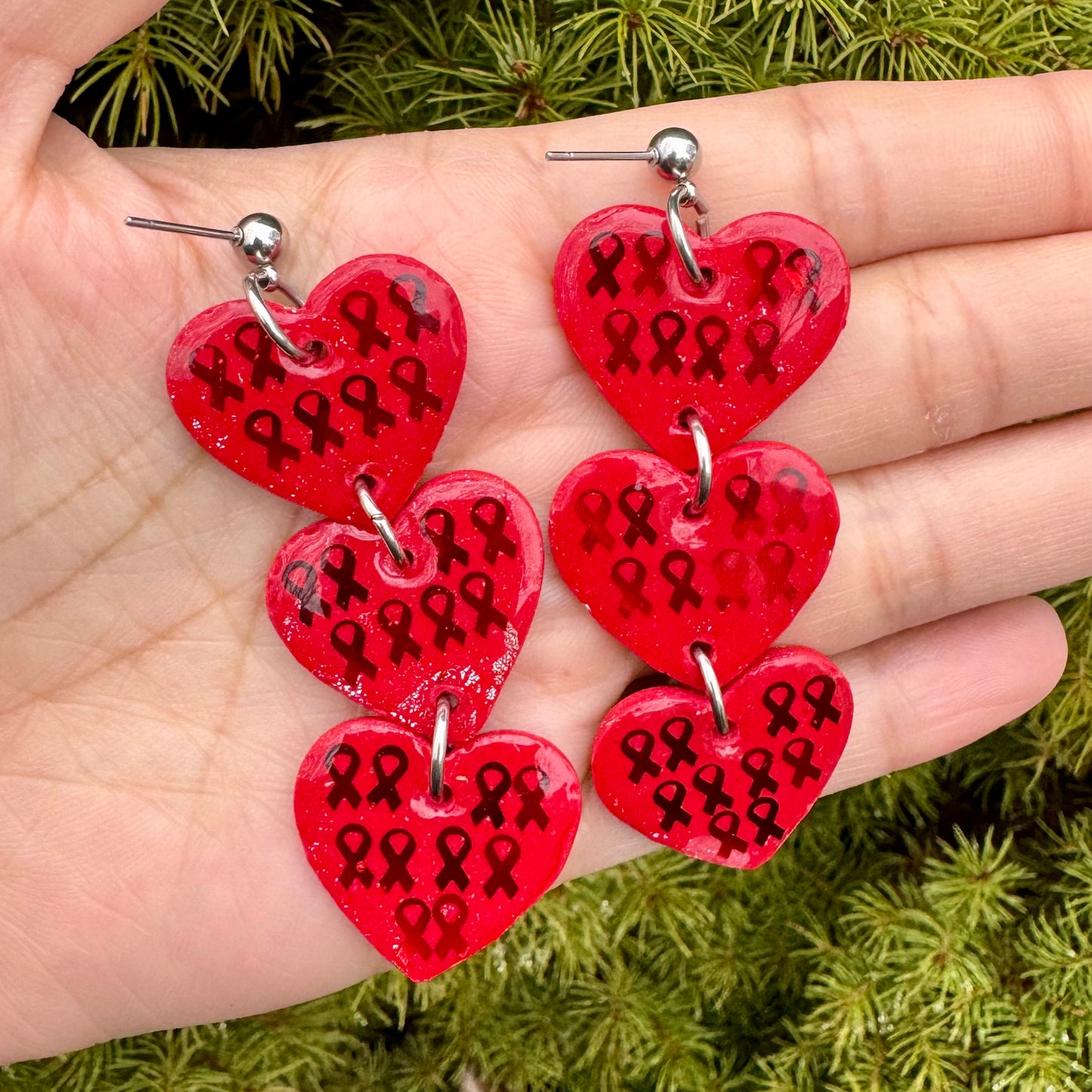 Heart Of Hope Red & Sterling Silver Dangle Earrings