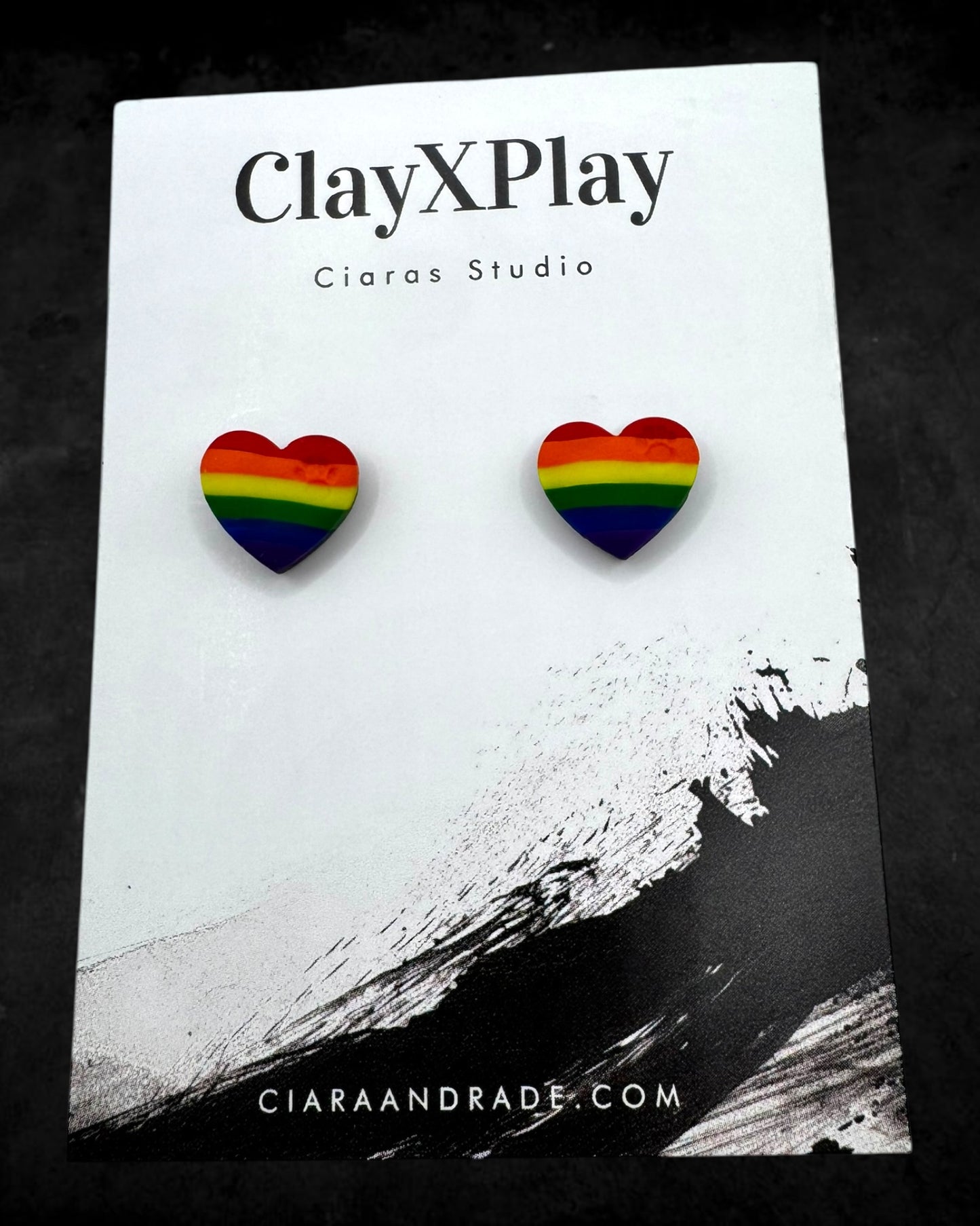 Rainbow Mini Polymer Clay Heart Stud Earrings Handmade