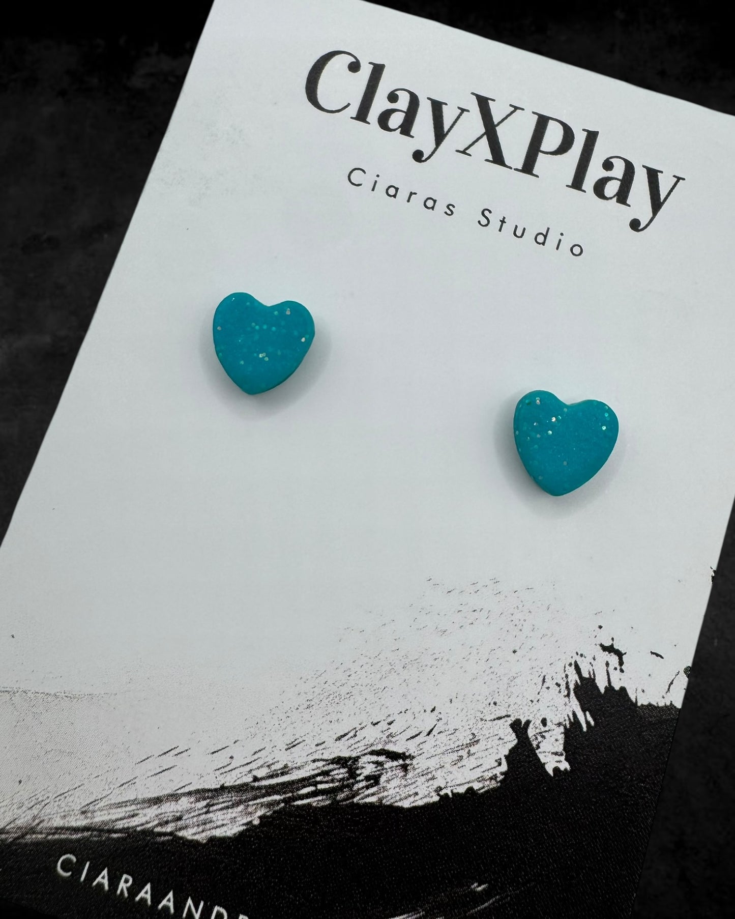 Teal Mini Heart Polymer Clay Stud Earrings Handmade