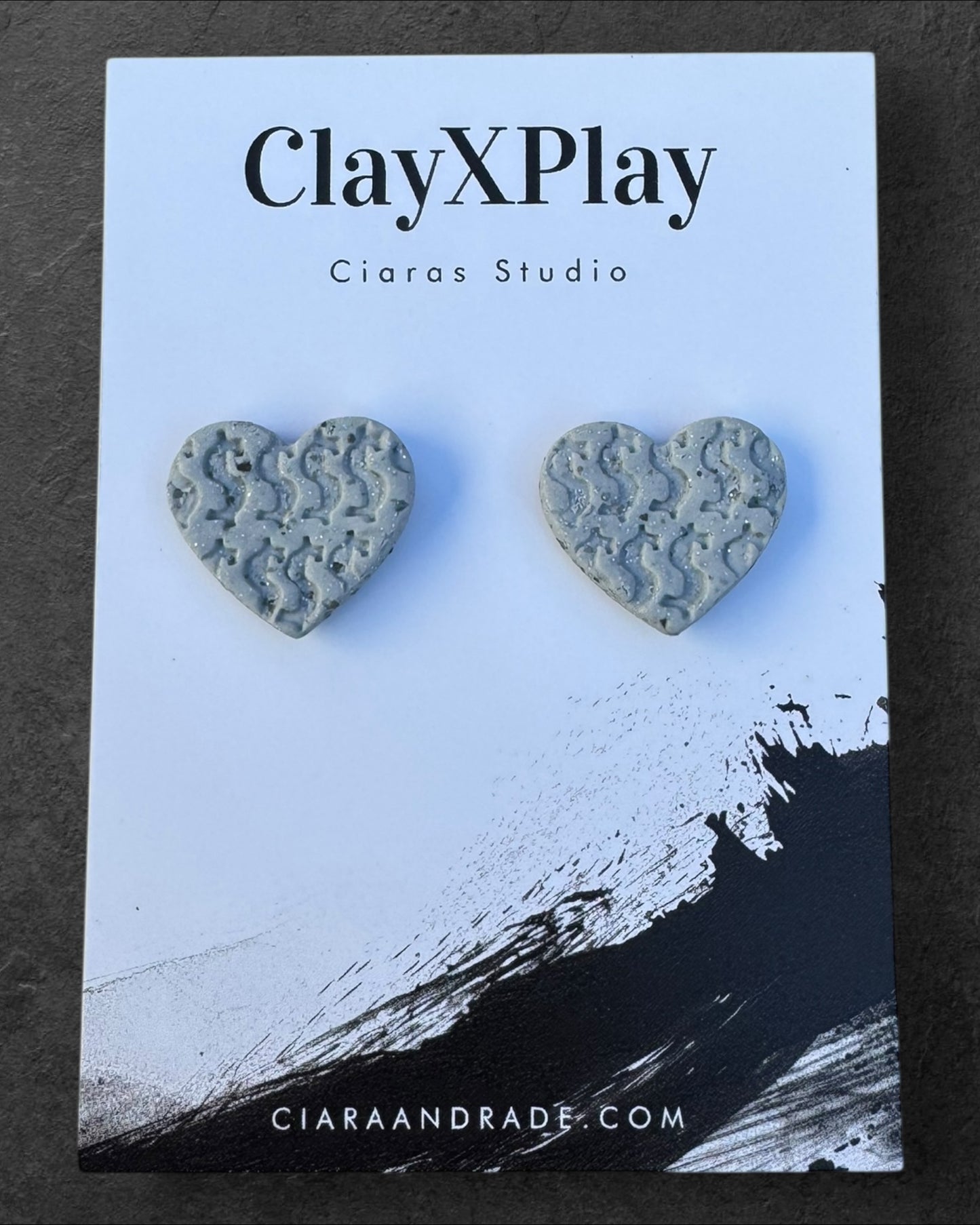 Money Magic Gary Stone Medium Polymer Clay Heart Stud Earrings Handmade