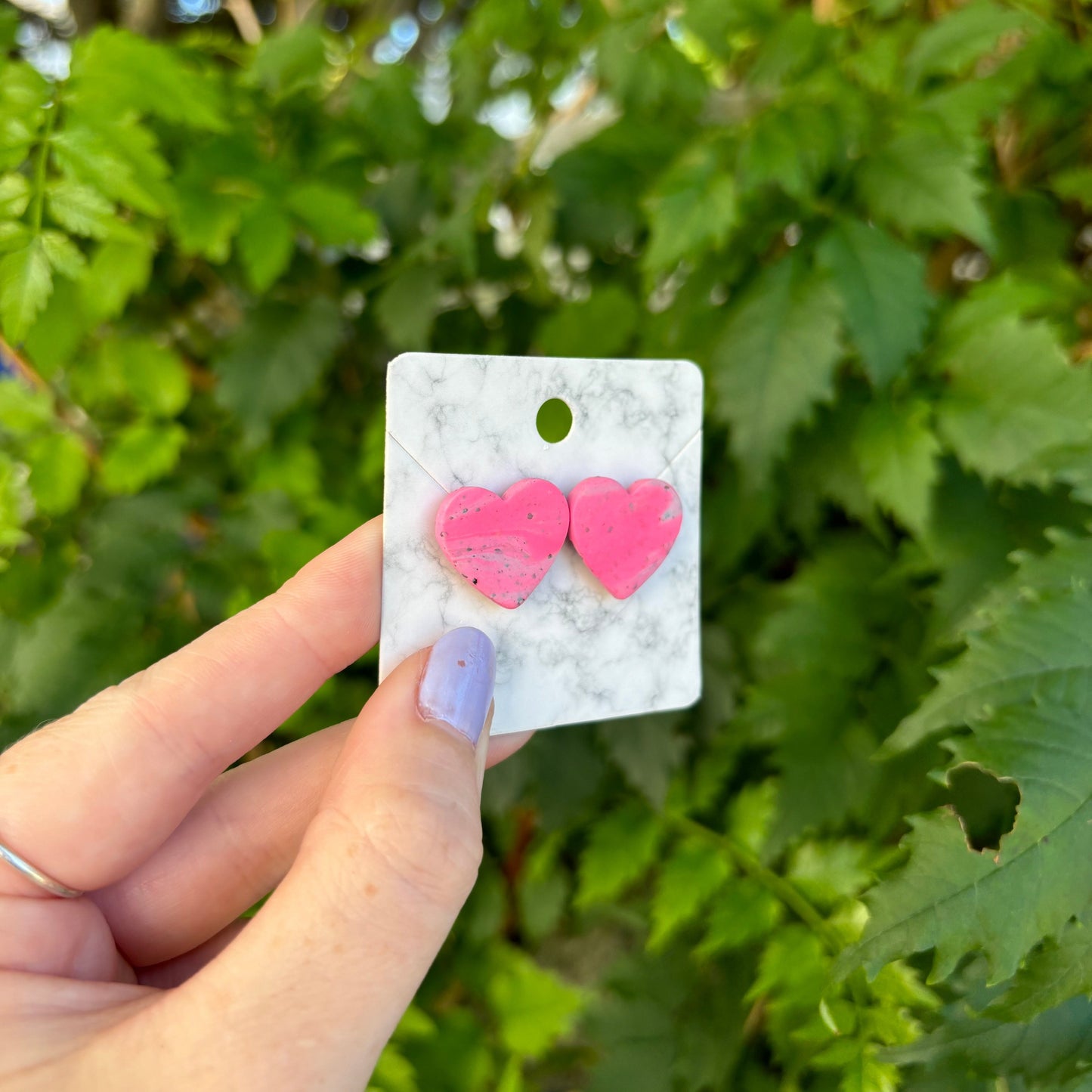 Pink and Gray Marbled Heart Stud Earrings