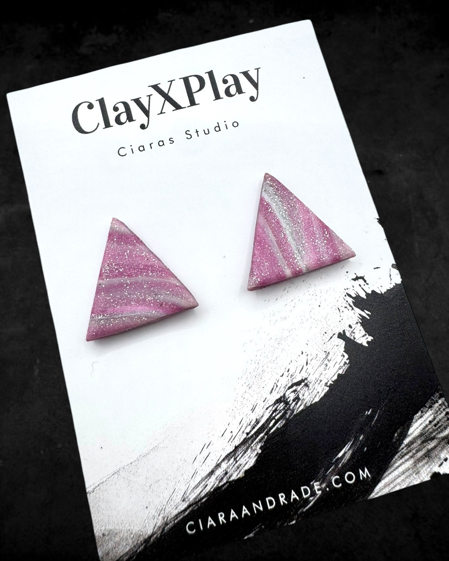 Pink & Silver Triangle Polymer Clay Stud Earrings Handmade