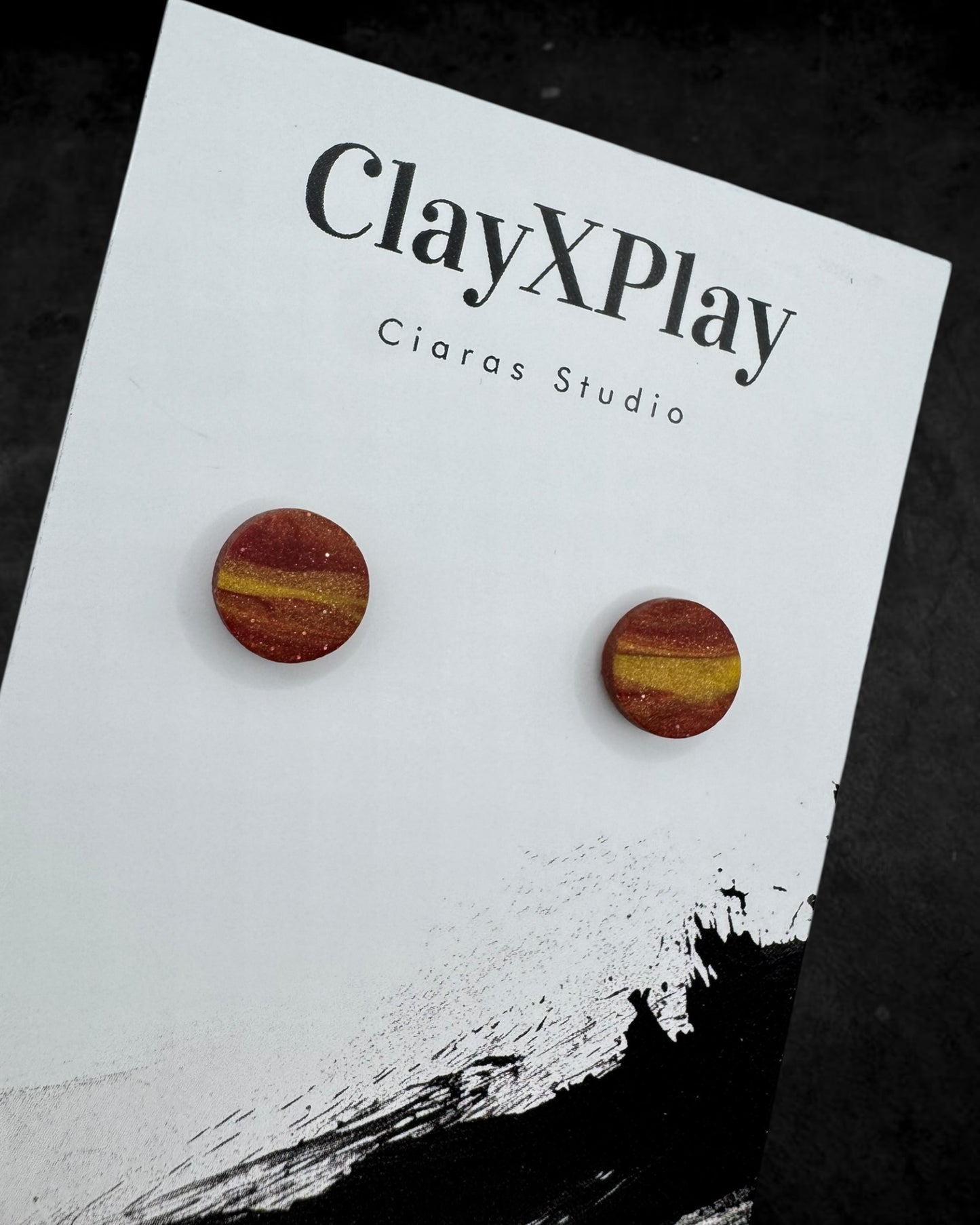 Red & Yellow Mini Round Polymer Clay Stud Earrings Handmade